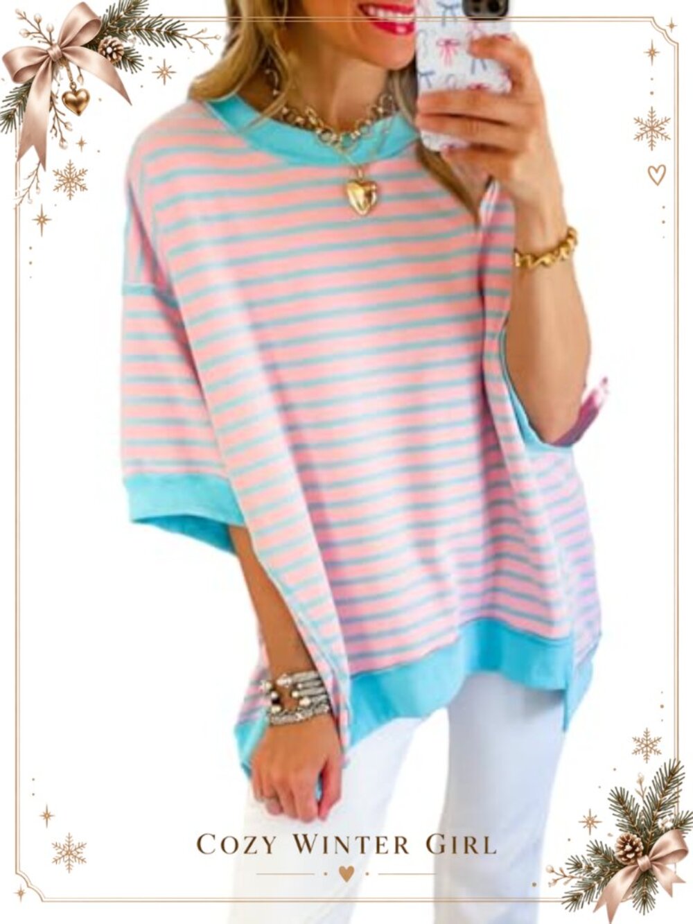 SHEWIN Womens Short Sleeve Striped Sweatshirt Crewneck Pullover Loose Blouse